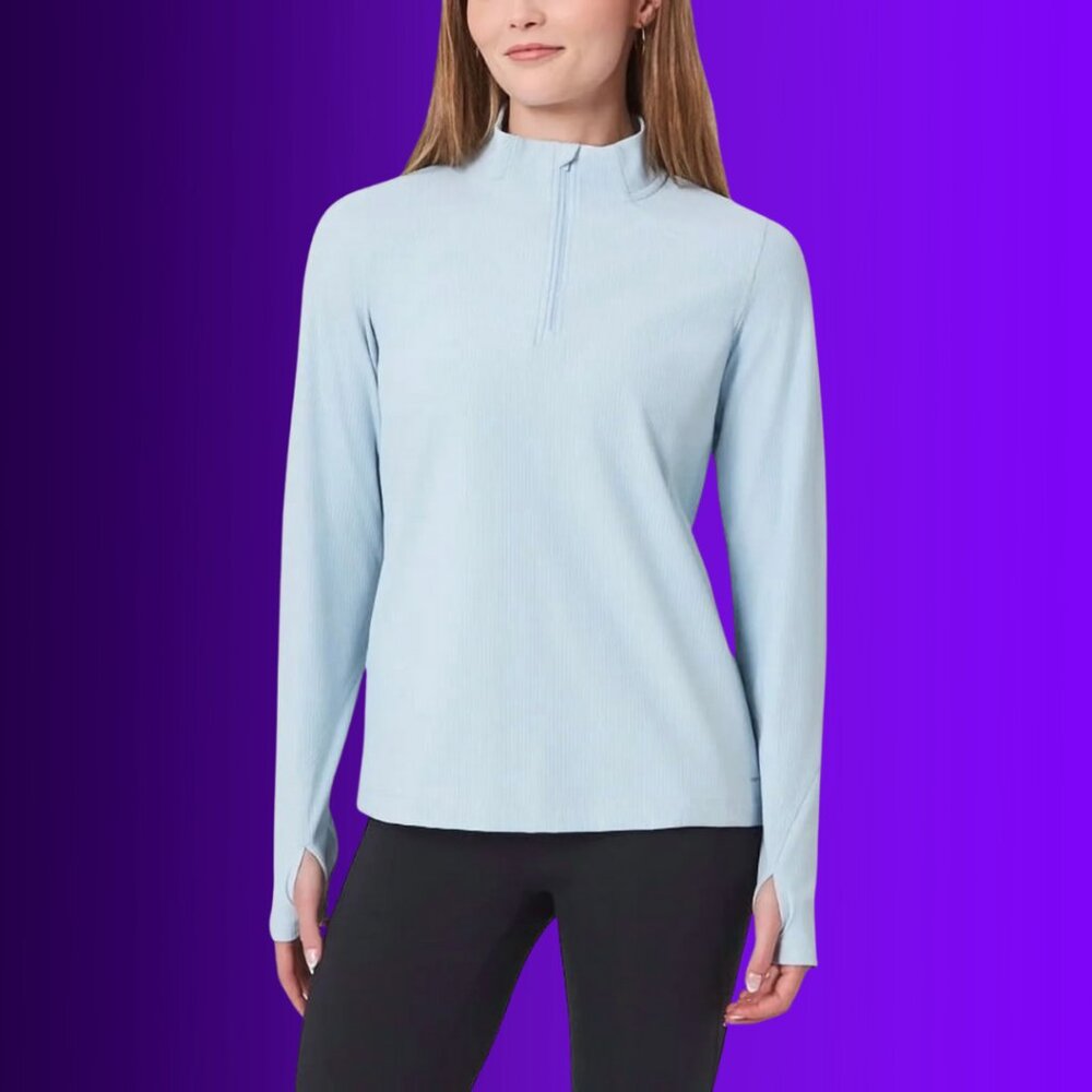 MONDETTA **NWT** Long Sleeve Active Ribbed 1/2 Zip Top w/ Thumb Holes, Blue, XXL